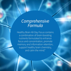 Label of Applied Nutrition Healthy Brain All-Day Focus bottle highlighting 3-in-1 formula