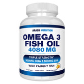 Arazo Nutrition wild-caught omega-3 lemon bottle showing burpless softgels for easy swallowing