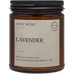 Arctic Wicks Lavender coconut-beeswax candle in amber jar offering clean burn and soothing aroma