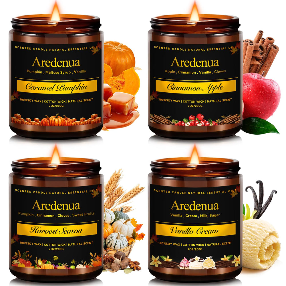 Aredenua Holiday Candles Set Caramel Pumpkin jar glow for cozy ambiance