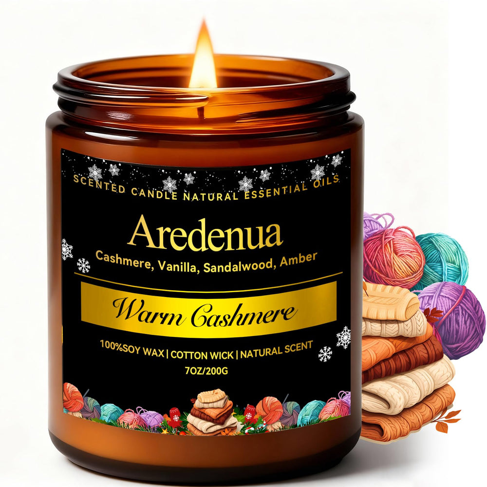Aredenua Warm Cashmere Candle label highlights premium packaging for gifting.