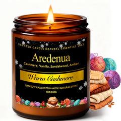 Aredenua Warm Cashmere Candle label highlights premium packaging for gifting.