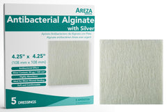 Areza Medical packaging for silver calcium alginate dressing showing sterile, ready-to-use wound care