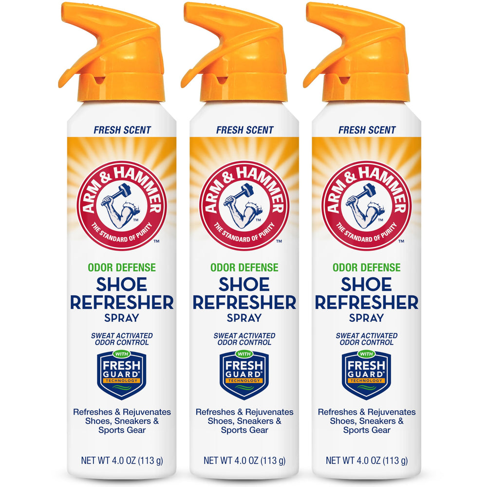 Arm & Hammer Shoe Refresher Spray inside shoes for long-lasting odor control.