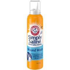 Arm & Hammer Simply Saline Wound Wash bottle upside-down spray feature showcased