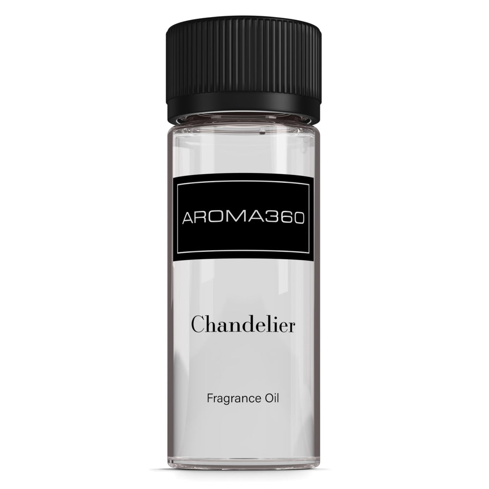 Aroma360 Chandelier fragrance oil bottle shows bergamot, adding luxury to any room.