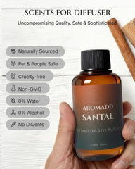 Aromadd Santal diffuser oil top notes of milk and incense create inviting scent.