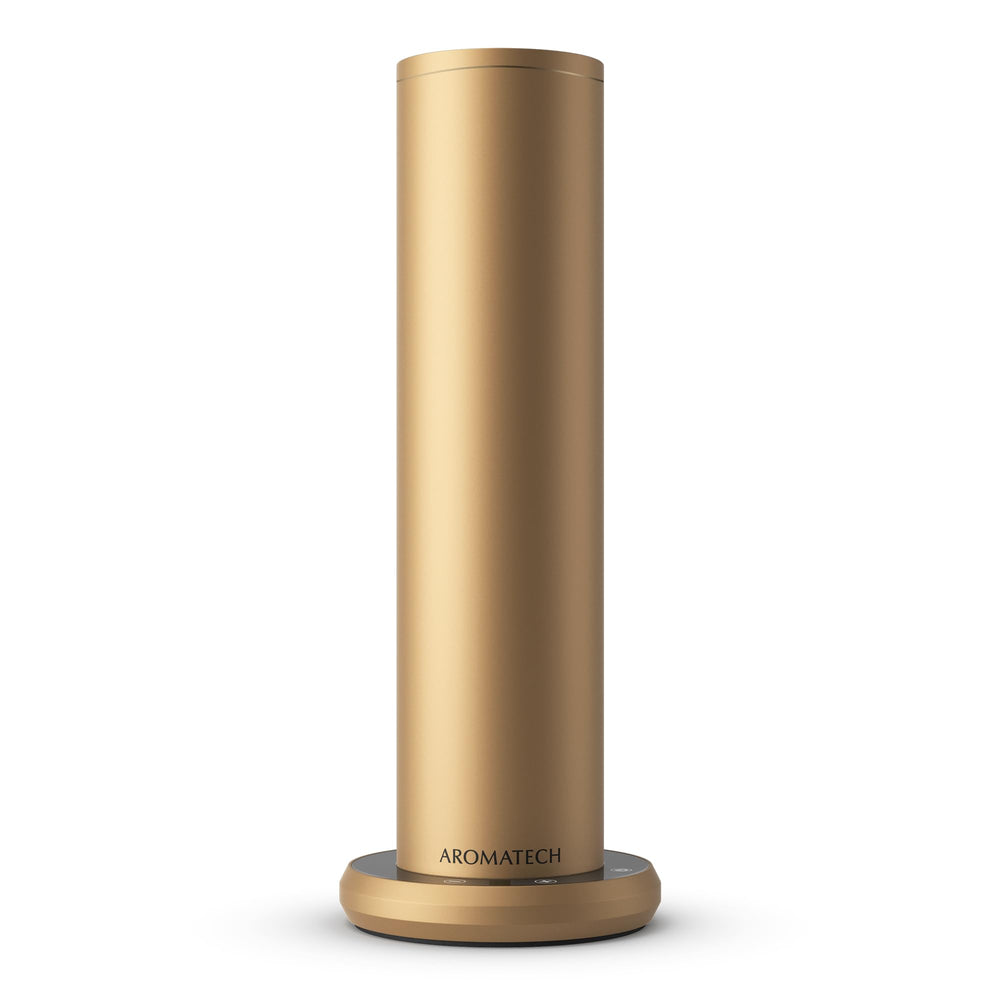 Aromatech AroMini BT Plus front view shows sleek design and elegant gold finish for premium scenting