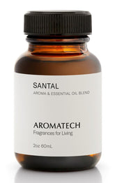 AromaTech Santal Premium Oil bottle close-up highlighting sandalwood notes for diffusion.