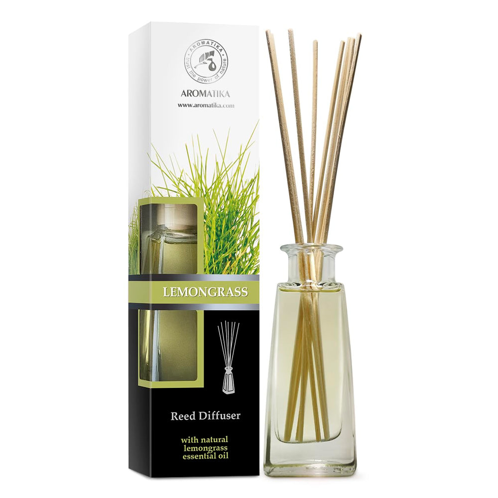 AROMATIKA Lemongrass Diffuser packaging, elegant gift-ready presentation for aromatherapy lovers.