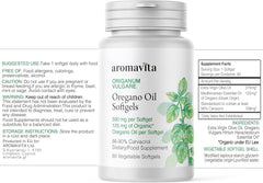 AROMAVITA carvacrol content label highlights high-potency capsules for everyday wellness.