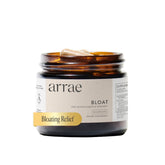 Arrae Bloat digestive enzymes bottle shows potential quick relief after meals.
