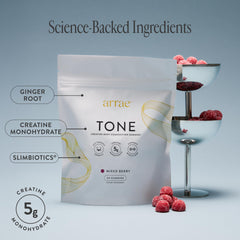 Arrae Tone Gummies half bottle view emphasizes portable daily use