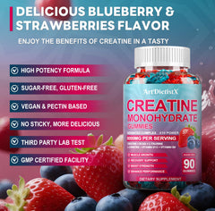 ArtDietistX creatine gummies flavors-strawberry-blueberry tasty and sugar-free