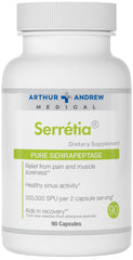Arthur Andrew Medical Serretia bottle closeup highlighting serrapeptase for recovery support