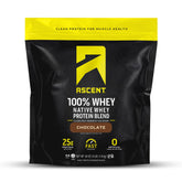 Ascent 100% Whey Protein bottle shows pure whey isolate for quick digestion