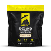 Ascent 100% Whey Vanilla Bean tub ready for post-workout recovery uses.