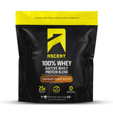Ascent whey protein powder tub in chocolate peanut butter flavor for post-workout fueling