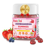 Ascool sugar-free vegan ashwagandha gummies bottle front, smooth berry flavor for daily calm