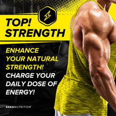 Gym setting with ASKA Nutrition testosterone booster bottle powering performance