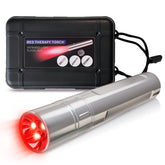 A SMALLGOAL infrared therapy wand, silvery front view, for targeted muscle relief.