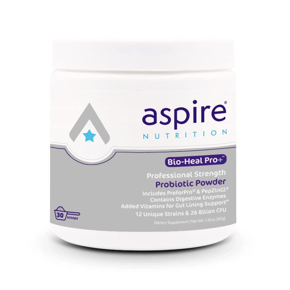 Aspire Nutrition Bio-Heal Pro+ bottle front for daily gut balance