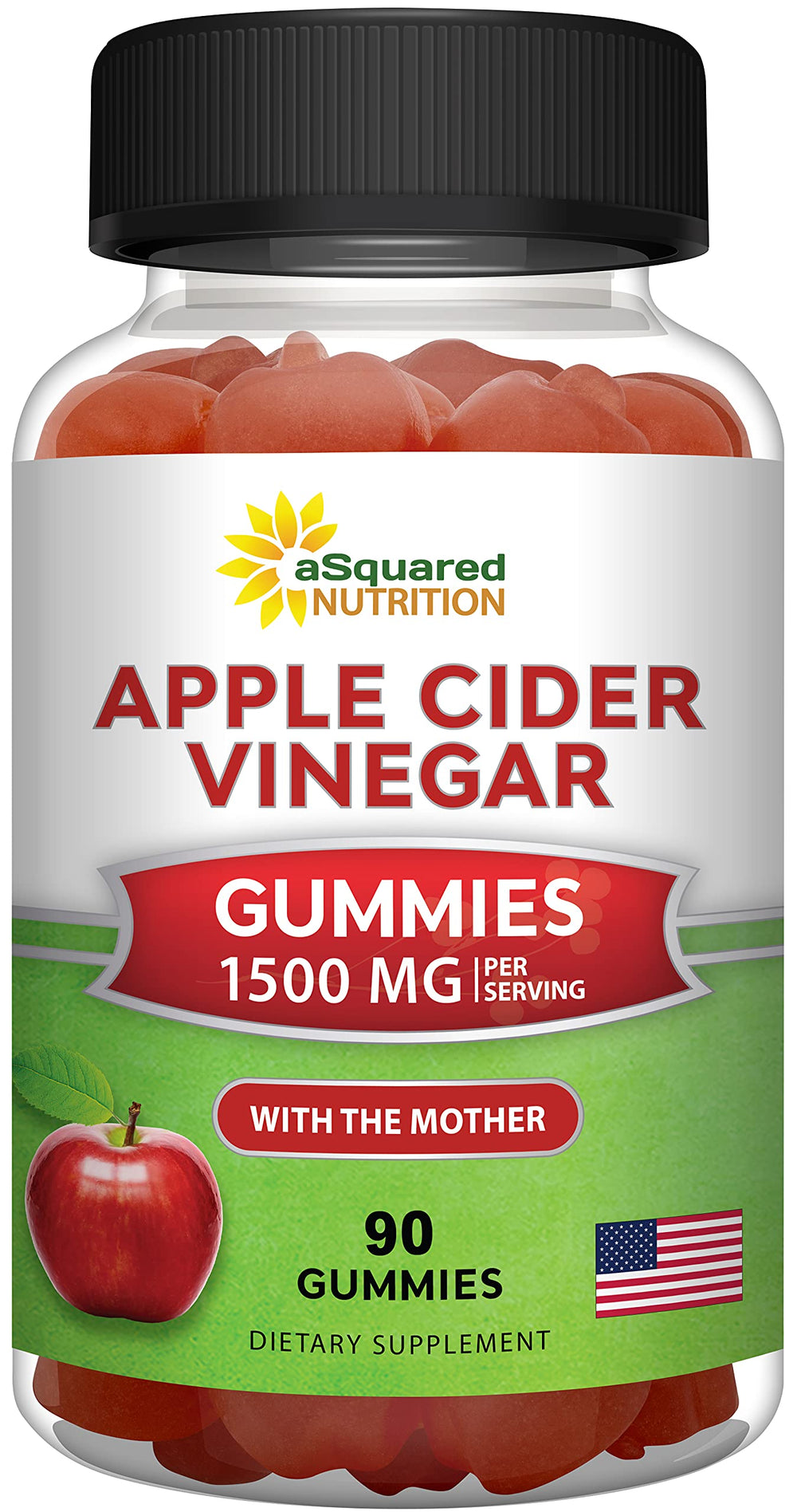 aSquared Nutrition Apple Cider Vinegar Gummies bottle shown for daily wellness