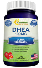 Asquared Nutrition DHEA 100mg bottle front view for daily vitality.