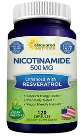 aSquared Nutrition Nicotinamide with Resveratrol bottle front view for vitality support.