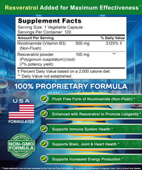 Side view of the aSquared Nutrition bottle emphasizing Non-Flush Nicotinamide.