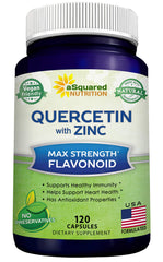 aSquared Nutrition Quercetin 1000mg with Zinc bottle front for immune support.