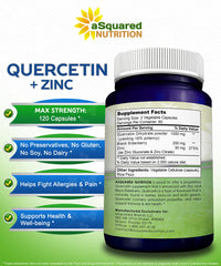 aSquared Nutrition Quercetin 1000mg with Zinc box and elderberry visual.