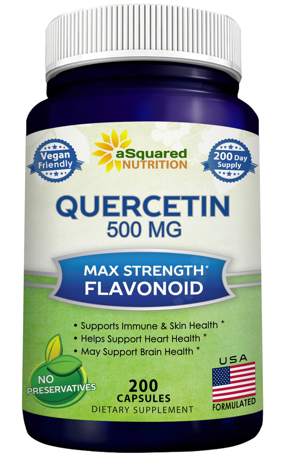 aSquared Nutrition Quercetin 500mg bottle on a clean surface, suggesting daily antioxidant support