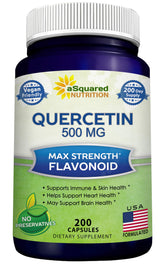 aSquared Nutrition Quercetin 500mg bottle on a clean surface, suggesting daily antioxidant support
