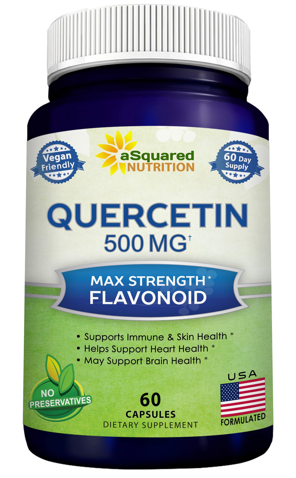 aSquared Nutrition Quercetin 500mg bottle shows high-potency antioxidant supplement for daily immune support