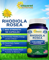 Rhodiola Rosea label closeup highlighting USA-made quality and potency.
