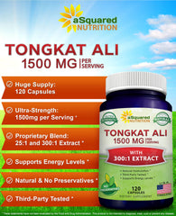 aSquared Tongkat Ali capsules close-up emphasizes potency and daily intake.