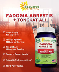 aSquared Nutrition Tongkat Ali capsules closeup emphasizes potency for stamina and recovery potential