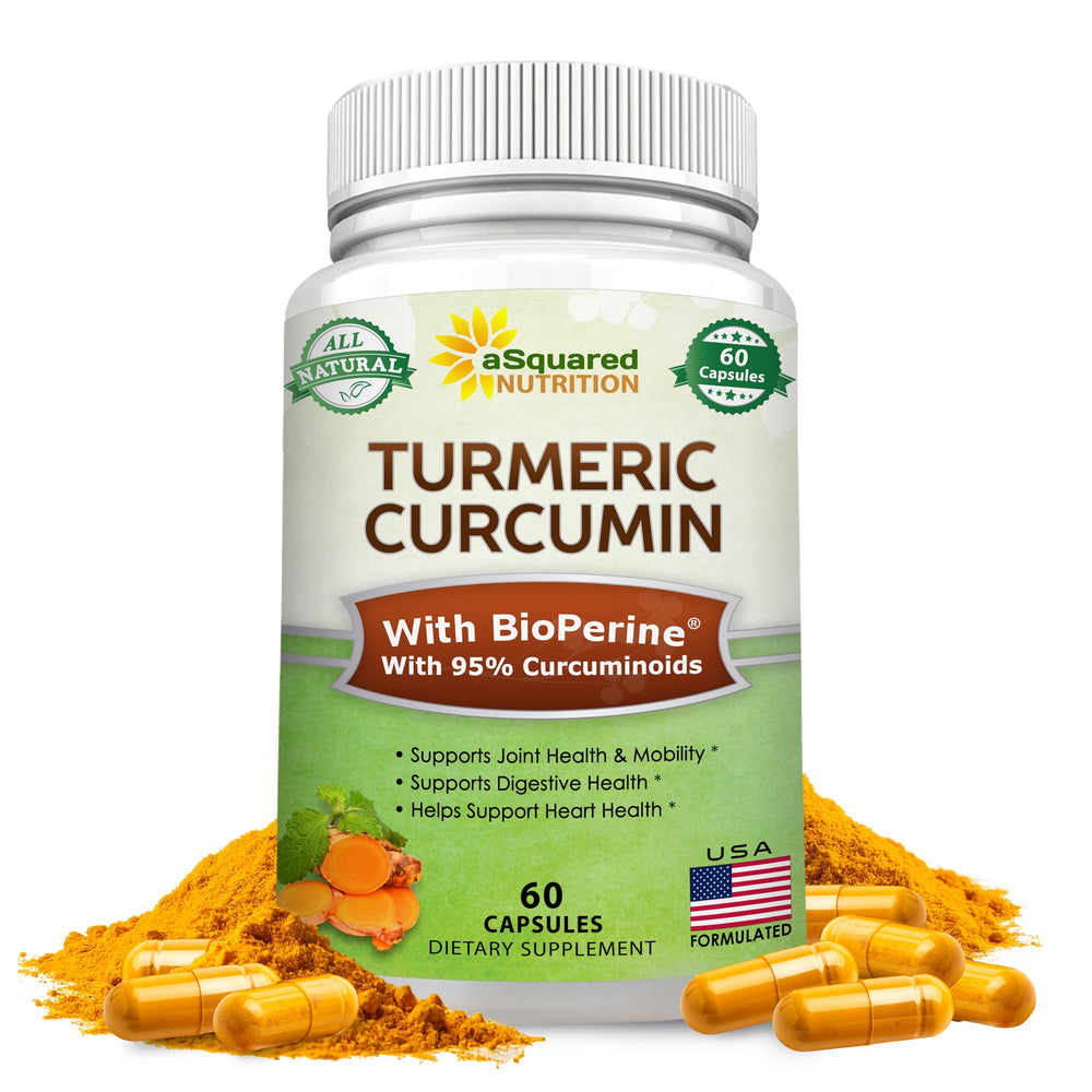 aSquared Nutrition Turmeric Curcumin bottle with 60 capsules for daily wellness