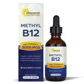 asquared nutrition vitamin b12 sublingual drops bottle with wild berry flavor for quick energy support