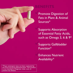 Lipase-HP Plus bottle being poured, suggesting convenient use with meals