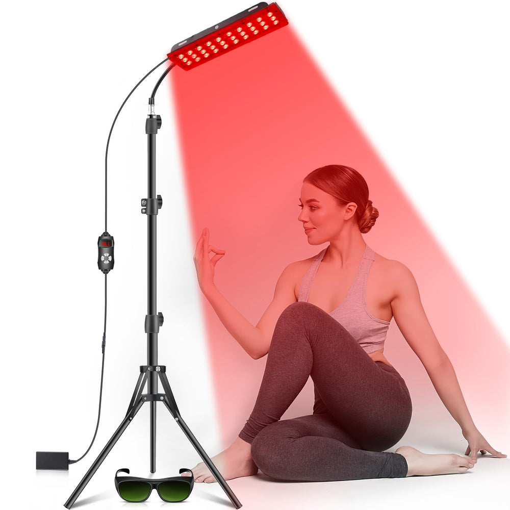 Astarexin red-light therapy lamp on a stand for at-home soothing sessions