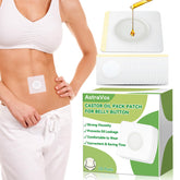 AstraVox castor oil patch applied to the belly button for easy use and targeting.