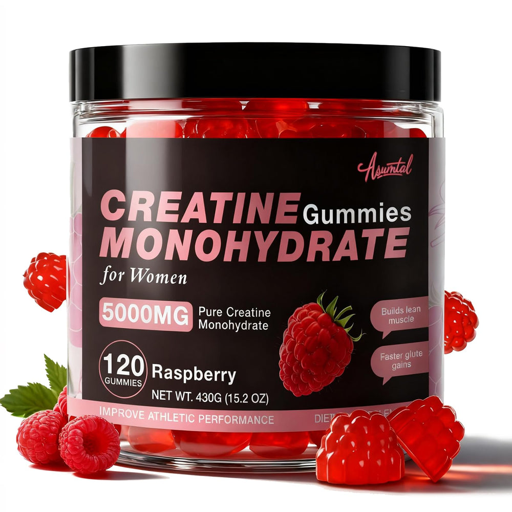 Asumtal women’s raspberry gummies in bottle support steady workout energy.