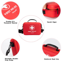 Atickyaid first aid kit detachable strap enables hands-free carrying.