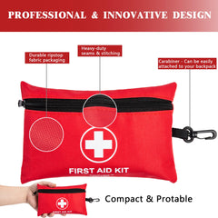 Atickyaid Mini First Aid Kit open-layout shows bandages and gauze.