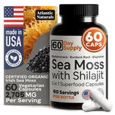 Atlantic Naturals Sea Moss and Shilajit capsules bottle for daily wellness support.