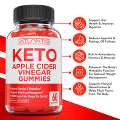 Atlantis Nutrition Keto ACV Gummies bottle back lists ingredients and purity information