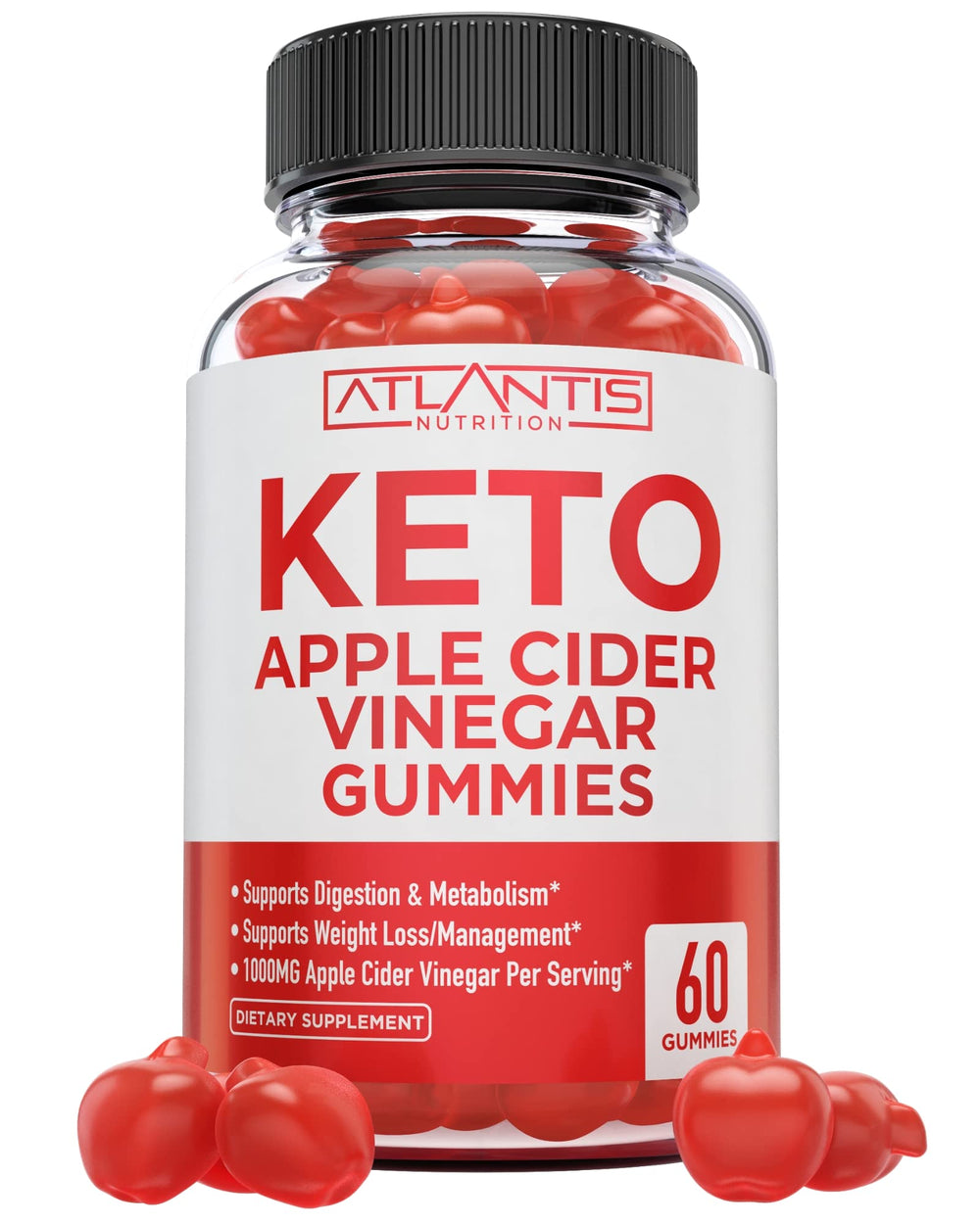 Atlantis Nutrition Keto ACV Gummies bottle front highlights apple flavor and convenient daily ACV intake