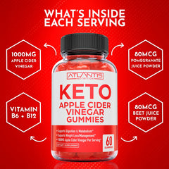 Atlantis Nutrition Keto ACV Gummies serving-size image highlights 1000 mg ACV per serving